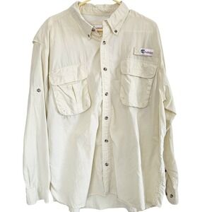All-American Fisherman Mens XL Long Sleeve Fishing Shirt Cream Nylon Button Down